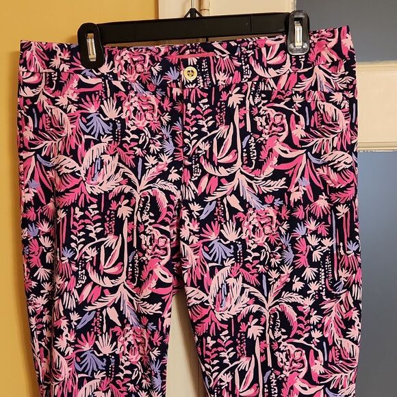 Lilly Pulitzer Kelly Skinny Ankle Pants in "Palm Trees Monkeys" Pink Size 10 - Picture 2 of 8